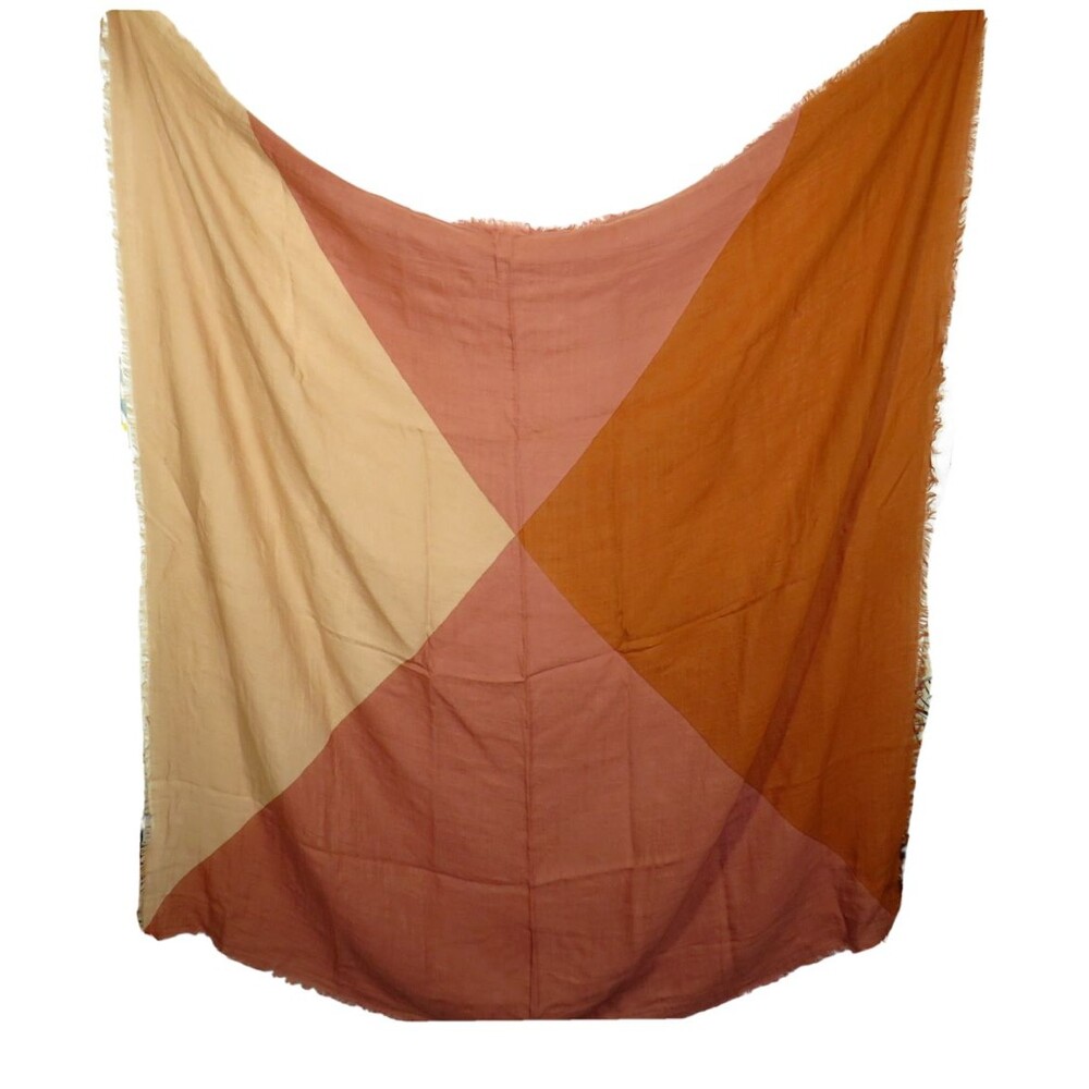 Loft Earth Tone Fringed Lightweight Woven Shawl Scarf Wrap 48 Inches Square